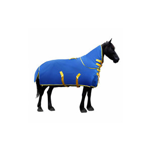 Couverture de cheval en nylon bleu avec bordure jaune, protection intégrale - Product Image 1