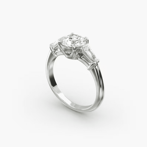 Bague de fiançailles en argent 925 avec diamant de laboratoire de 1,00 carat, clarté VS1, couleur F, taille brillant, diamants latéraux taille baguette, certifiée IGI - Product Image 2