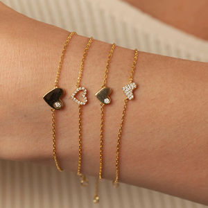 Bracelet Cœur Diamant Fantaisie en Or Massif 14K, Chaîne Délicate avec Diamants en Forme de Cœur, Idée Cadeau Romantique pour Elle, Anniversaire, Fêtes - Product Image 1