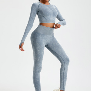 Conjuntos Deportivos para Mujer con Estampado de Cuadros en la Parte Delantera y Logotipo Personalizable, Ropa de Yoga de 2 Piezas, Conjuntos de Gimnasio sin Costuras, Muestra Gratis, Alta Calidad - Product Image 4