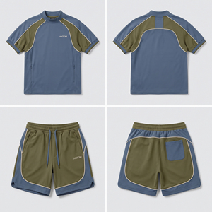 Ensemble de vêtements de sport pour homme avec logo personnalisé, t-shirt et short bicolores, ensemble de survêtement 2 pièces, tenue de sport d'été pour la course à pied, la gym et l'entraînement - Product Image 3