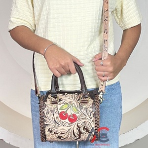 New Arrival Premium <b>Tooled</b> Floral Brown <b>Leather</b> Duffel Bags Small Cowgirl Style Crossbody Top Handle Gym Sports Travel Handbags - Product Image 1