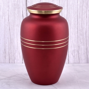 <b>Red</b> and Gold Horizontal Stripes Brass Adult Cremation Urn with matte surface for Human Ashes, Funeral Memorial Urn - Product Image 1