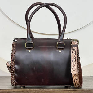 Western Floral Carved Design Hand <b>Tooled</b> <b>Leather</b> Duffel Speedy Bag Real Cow <b>Leather</b> Fashion Crossbody Weekender Shoulder Bags - Product Image 6