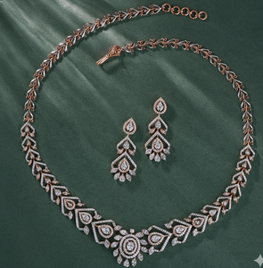 Conjunto de Gargantilla y Collar de Moissanita Oro Rosa con Diseño Floral Corte Esmeralda, Engaste en Canal, Plata 925, Lujo, Unisex, Boda - Product Image 1