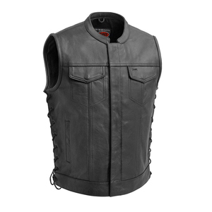 Gilet de motard en cuir véritable pour homme, col montant, fermeture éclair, respirant, couleur unie, vêtement d'extérieur d'automne, coupe classique - Product Image 6