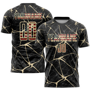 Custom <b>Black</b> Gold Cracked Pattern Soccer Jersey Short Sleeve Crew Neck Moisture Wicking Sublimated Print Soccer Jersey - Product Image 1