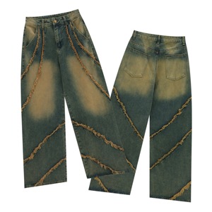 Pantalon en jean taille haute à jambes larges, style streetwear, tissu en coton, pour l'automne, pour homme - Product Image 6