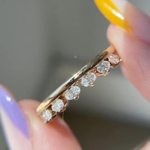 Women's 18K Solid Gold Eternity Band <b>Ring</b> With Oval Cut Diamonds Pave Setting East West Style Wedding Jewelry - Product Image 1