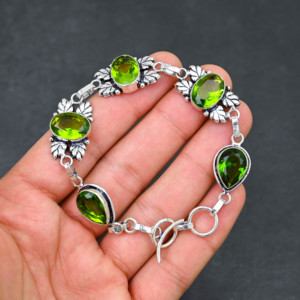 Women's <b>Bracelet</b> Green Peridot <b>Gemstone</b> Birthstone Christmas Engagement Handmade Jewelry 925 Sterling Silver <b>Bracelet</b> - Product Image 1