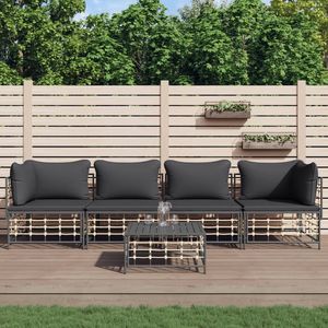 Ensemble de salon de patio 5 pièces en poly rotin anthracite avec coussins ensembles de jardin - Product Image 1