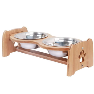Comedero Elevado para Mascotas de Madera Sólida Sostenible, Diseño Clásico, 2 Tazones de Acero Inoxidable Ecológicos, Base de Plástico para Perros, Venta al Por Mayor - Product Image 1
