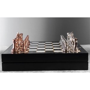 Jeu d'échecs en métal de luxe, pièces métalliques bronze et argent de haute qualité, plateau en bois antique, jeu d'échecs professionnel en métal de grande taille - Product Image 2