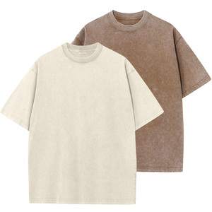 Camiseta Lisa Teñida con Acabado Ácido, Hombros Caídos, Oversize, Calidad Premium, 100% Algodón, Color Sólido, Disponible en Todos los Colores y Tallas, Cuello Mock - Product Image 1