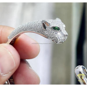 Luxury Panther Head <b>Bangle</b> for Women in 925 Sterling <b>Silver</b> Fully Iced Out with Sparkling Moissanite Diamonds - Product Image 6