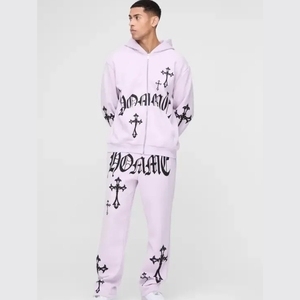 Custom Logo Track Suits French Terry Hoodie Set Mens <b>Blank</b> Heavy <b>Weight</b> Thick Fleece Cotton Oversized Tracksuits for Unisex - Product Image 1