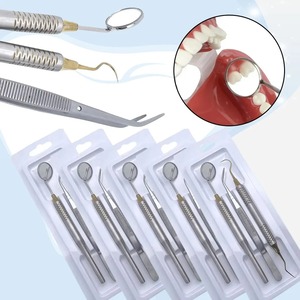 Kit de Instrumentos Dentales Manuales de Acero Inoxidable con Empuñadura Ergonómica, Espejo Bucal, Pinzas y Explorador Curvo para Examen y Limpieza Oral - Product Image 1