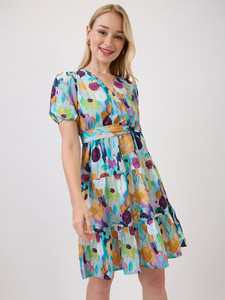 เดรสลำลองสำหรับผู้หญิง ลายดอกไม้ พิมพ์ลายดอกไม้ สำหรับงานปาร์ตี้ ฤดูร้อน ความยาวปานกลาง เอวธรรมชาติ แขนพองทรงทันสมัย ผ้าเครป ทรงเข้ารูปและบานออก - Product Image 2