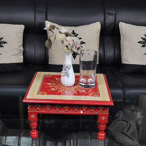 Hand Painted <b>Wooden</b> Pooja Chowki Square Low Table Traditional Indian Decorative Stool for Home <b>Temple</b> Decor Wholesale - Product Image 6