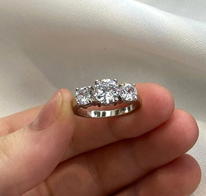 Classic Three Stone <b>925</b> <b>Silver</b> Rhodium Plated 6mm Faceted Cut Princess Cut Cubic Zirconia Prong Setting Unisex Engagement <b>Ring</b> - Product Image 1