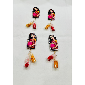 ของตกแต่งทำมือรูปสตรีมีครรภ์พร้อมขวดบรรจุฮัลดีและคุมคุม สำหรับของชำร่วยงานเลี้ยงฉลองทารกและของตกแต่งงานกอดบาราย - Product Image 3