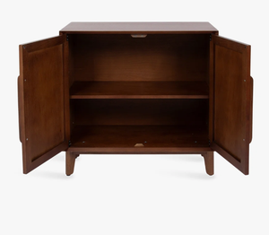 Mid-Century Modern Walnut Accent <b>Cabinet</b> with 2 Doors, Solid <b>Wood</b> Handle Storage Sideboard Credenza <b>for</b> <b>Living</b> <b>Room</b> and Entryway - Product Image 2