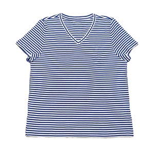 Camiseta de algodón 100% de gran tamaño para mujer, diseño de logotipo informal a rayas con estampado de gráficos personalizados, cuello redondo, manga corta de talla grande BD - Product Image 2