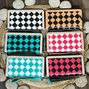 กระเป๋าสตางค์หนังวัวแท้ลายตารางหมากรุก ดีไซน์แบบตะวันตก ความจุเยอะ ใส่เงินสดได้หลายช่อง - Product Image 5