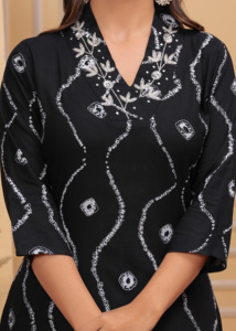 <b>Women</b> Black Printed Kurti Set with Pant | Elegant Daily Wear Ethnic <b>Kurta</b> Set - Product Image 6