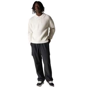 <b>Men</b> Waffle Knit <b>Long</b> <b>Sleeve</b> Polo Sweater <b>White</b> Casual Button Collar Pullover Top Soft Cotton Blend OEM Custom Menswear - Product Image 6