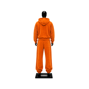 Conjunto de chándal de terciopelo naranja para mujer, con sudadera con cremallera completa, pantalones de pierna ancha, dos piezas, con pedrería, de lujo, estilo casual urbano para correr - Product Image 2