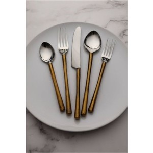 Handcrafted Copper Finish <b>Flatware</b> <b>Set</b> Antique Leaf Design Silverware Stainless Steel Cutlery Wholesale Dinner <b>Set</b> for Events - Product Image 4
