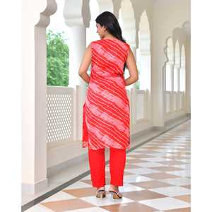 Ensemble Kurta Bohème Rouge Leheriya Rome Taille XS en Tissu Chiffon - Product Image 5