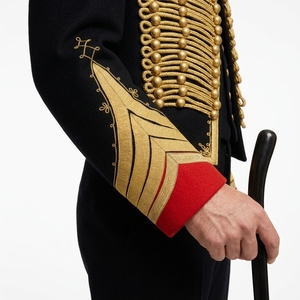 Veste de cérémonie pour homme, style hussard noir et or tressé, avec bordure rouge, pour défilé de fanfare, style napoléonien - Product Image 4