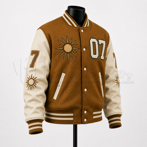 Chaqueta Varsity Personalizada para Hombre, Chaqueta de Béisbol Marrón con Cuerpo de Lana y Mangas de Cuero, Chaqueta Bomber Universitaria Estilo Urbano OEM - Product Image 3