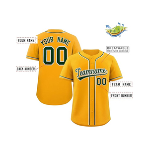 Good Quality Printed Baseball Jersey Summer Team Wear Custom Yellow Green Softball Wear Wholesale Low Price - Product Image 2