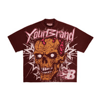 T-shirt noir pour homme à manches courtes, coupe classique, 100% coton jersey, avec impression crâne punk et logo personnalisé de votre marque, motif Brain Control