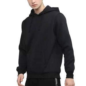 Sudadera con Capucha Negra para Hombre, Corte Regular, Color Sólido, Informal, de Punto, de Algodón, para Otoño - Product Image 4