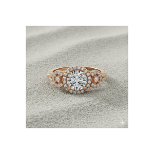 แหวนหมั้นชุบทองคำสีกุหลาบสไตล์วินเทจประดับด้วยหินสามเม็ดพร้อมใบรับรอง - Product Image 1