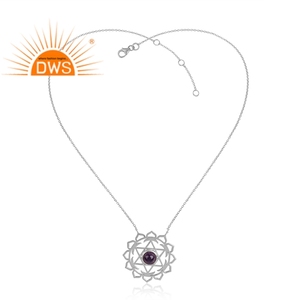 Hot Selling <b>Sterling</b> <b>Silver</b> Natural Amethyst Gemstone Floral Design Pendant Necklace Custom Jewelry <b>For</b> <b>Women</b> Gift <b>For</b> Her - Product Image 4