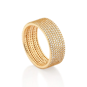 Anillo de Eternidad, Chapado en Oro Real de 18K, Micro Pavé de Diamantes, Piedra Redonda, Estilo Glamuroso, Joyería de Boda Unisex - Product Image 3