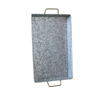 Plateau de service rectangulaire en métal galvanisé de style élégant avec poignées, idéal pour la présentation des aliments en buffet, à la maison et au restaurant - Product Image 4