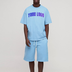 Camiseta oversize con hombros caídos y pantalones cortos a juego, conjunto de ropa urbana personalizada para hombre, diseño OEM, ropa transpirable. - Product Image 4