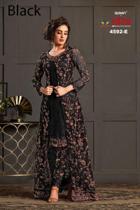 Vêtements indiens et pakistanais, robe longue Anarakali en tissu papillon avec broderie, travail de miroir, dentelle brodée, entièrement cousue - Product Image 3