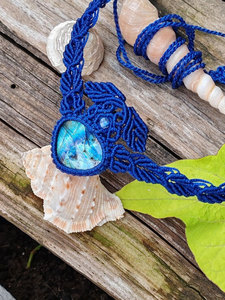 Turquoise Heart Macrame <b>Necklace</b> Blue Stone Pendant Blue Cord Gold Beads Boho Handmade <b>Statement</b> Jewelry - Product Image 4