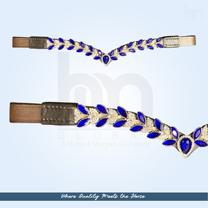 Brida de caballo de lujo personalizada de cuero azul zafiro con cristales en forma de V, marquesa, hoja y lágrima, cosida a mano con costuras de alta resistencia - Product Image 4