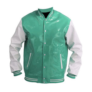 Chaqueta Bomber Varsity de Cuero PVC para Hombre, Cuello Alto, Logotipo Frontal Personalizable, Estilo Urbano - Product Image 1