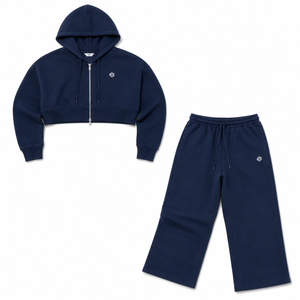 Wholesale Custom OEM Women's Blue Lightweight Breathable Streetwear 100% Cotton Tracksuit Oversized Crop Sets Hoodie for Women - Product Image 3