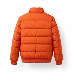 Chaqueta Acolchada Naranja para Hombre, Cuello Alto, Cierre de Cremallera, Resistente al Viento, Ropa Casual de Invierno, Color Sólido, Relleno de Poliéster - Product Image 2
