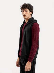 Chaleco con capucha y cremallera para hombre, ropa exterior informal de color sólido, exterior de poliéster, ropa de otoño, longitud regular - Product Image 2